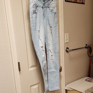 Sky Blue High Rise Distressed Jeans